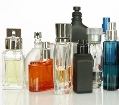 Perfume and Fragrances bottles isolated in white background.