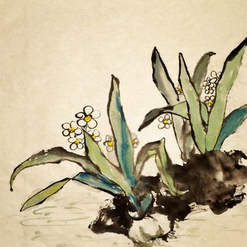 Chinese painting, traditional art with flower in color on art paper.