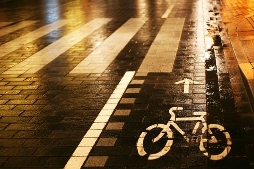 Pedestrian crossing and mark of a bicycle zone