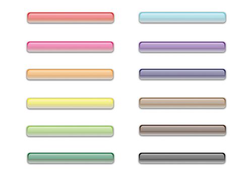 A set of twelve colorful illustrated glass bars with a subtle drop shadow. Ideal for web or other uses.