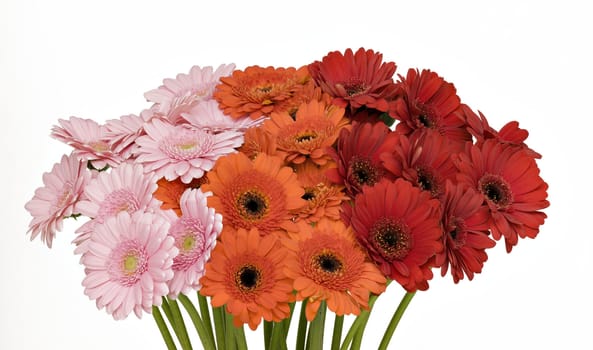 Pink, orange and red Gerber flowers in full bloom