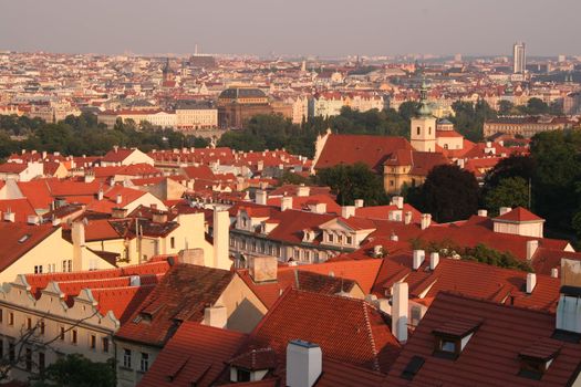 Prag's roofs in the evening