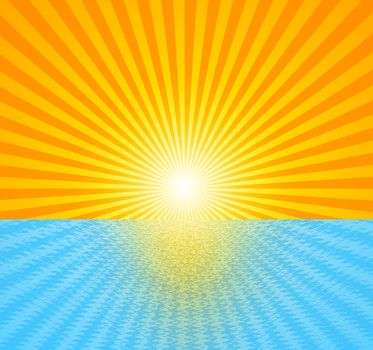 The hot summer sun above the ocean - illustration