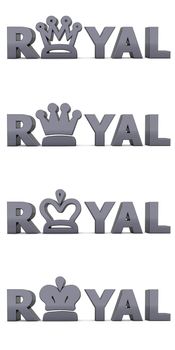word Royal with shiny anthracite -  dark grey letters - letter O is replaced by differently styled crowns