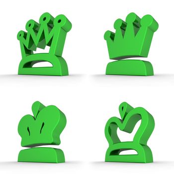 four different crown symbol designs in green