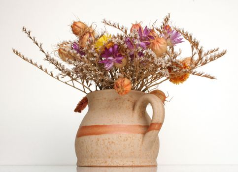 Bunch of everlasting flowers on white background