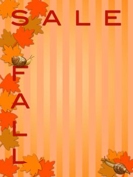 Fall Season Sale Sign with Maple Tree Leaves and Snails Illustration