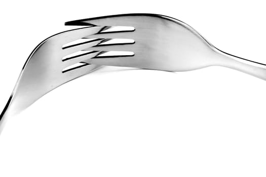Two stainless forks on white background