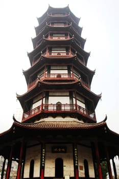Bottom-up view of an ancient pagoda in China