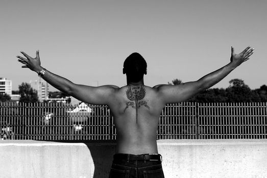 Attractive young African American male playing posing.