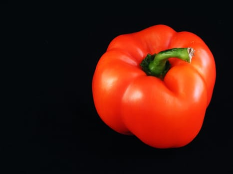 A red bell pepper against a black background.