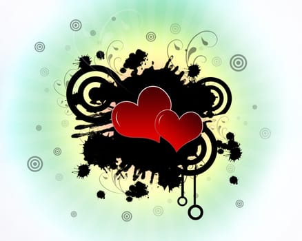 Heart on a Sunrays illustration high resolution with splatter and swirls brushes