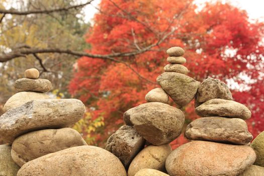 Zen religion stone during autumn in Nami Iland in Korea