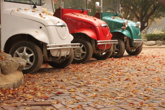 three retro car used in the resort - autumn season.
