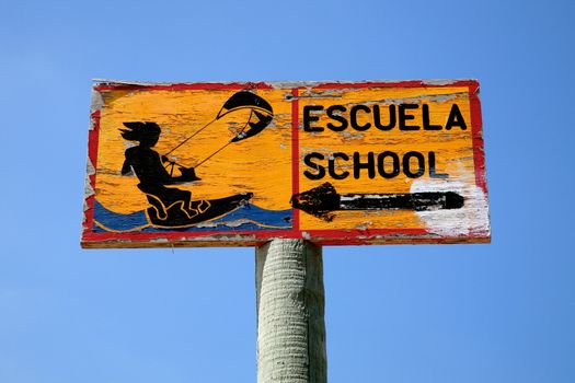 kitesurf school signboard on the beach of Tarifa in Spain