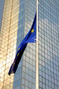 European flag in front of the European Parlement in Brussels