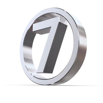 shiny 3d number 7 made of silver/chrome in a metallic circle