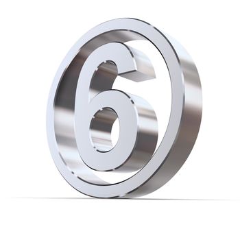 shiny 3d number 6 made of silver/chrome in a metallic circle