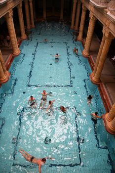 Main swimming pool of the Széchenyi Thermal Bath in Budapest City Park.