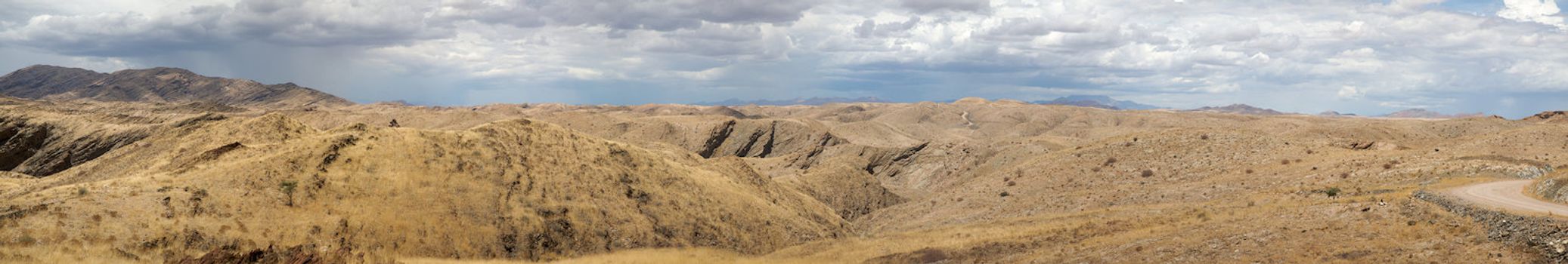 Huge panorama of Namib desert going towards solitaire and sossusvlei