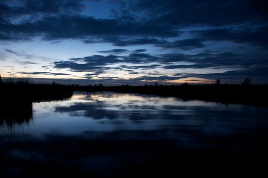 Okavango delta in botswana and sunset - Moremi Reserve