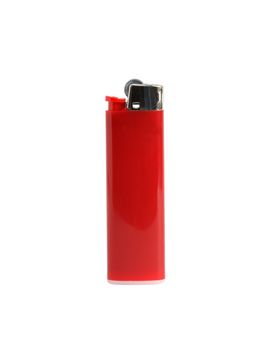 Red plastic cigarette lighter isolated on white background with clipping path