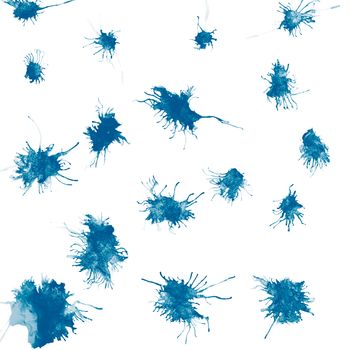 Blue bright ink splashes on white background.