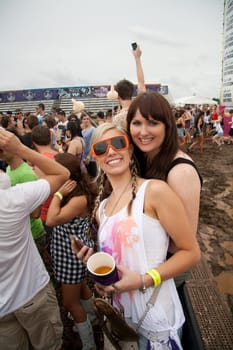 Girls posing at the Future Musical Festival 2011 at Brisbane Australia.