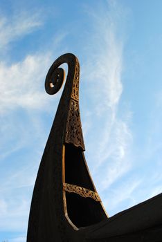 The Oseberg ship (Norwegian: Osebergskipet) is a Viking ship discovered in a large burial mound at the Oseberg farm near Tønsberg in Vestfold county, Norway. This replica is placed outside of Vestfold county museum.