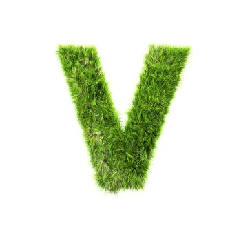 3d grass letter isolated on white background - V