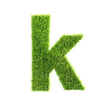 3d grass letter isolated on white background - k