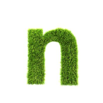 3d grass letter isolated on white background - n