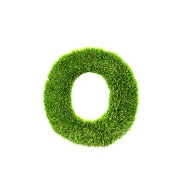 3d grass letter isolated on white background - o