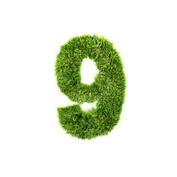 3d grass digit isolated on a white background - 9