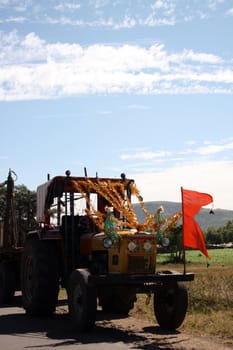 A farmer's transport tractor decorate on an occasion of an Indian festival.