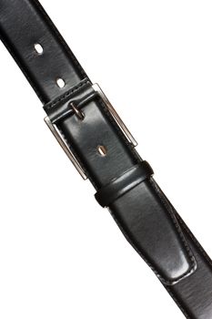 Men's black leather belt with metallic buckle isolated over white