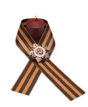 Burning candles Ribbon of Saint George and the Order of the Patriotic War.