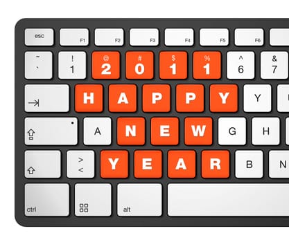 New year 2011 message on a computer keyboard, 3d illustration isolated on white