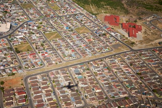 Aerial View from Cape Town with shadow of a plane