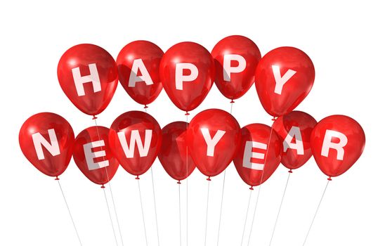red Happy new year balloons isolated on white