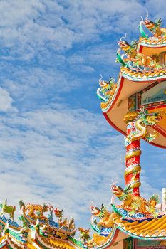 Chinese Shrine, a beautiful Chinese temple, a dragon statue. Chonburi. Eastern part of Thailand.