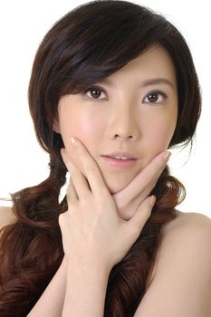 Attractive Asian beauty, closeup portrait on face.
