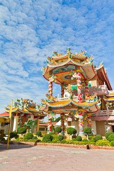 Chinese Shrine, a beautiful Chinese temple, a dragon statue. Chonburi. Eastern part of Thailand.