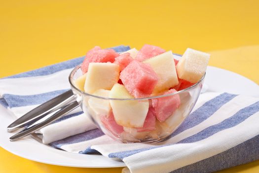 food series: melon and watermelon salad cube shaped