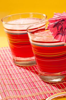 food series: watermelon drink with spooon on pink napkin