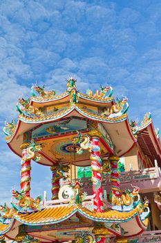 Chinese Shrine, a beautiful Chinese temple, a dragon statue. Chonburi. Eastern part of Thailand.