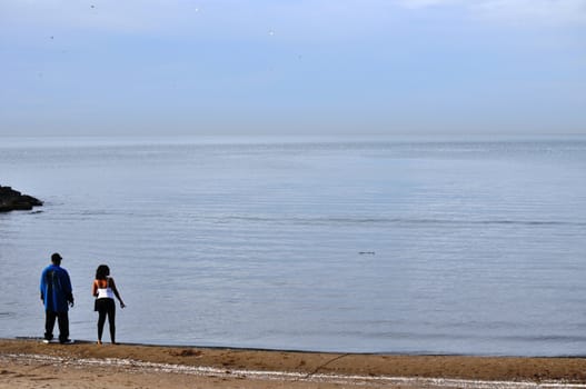 Couple stares out at Lake Erie