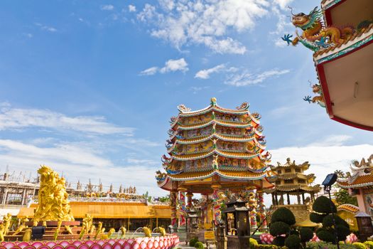 Chinese Shrine, a beautiful Chinese temple, a dragon statue. Chonburi. Eastern part of Thailand.