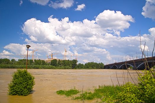 Flooded Vistula river,  Warsaw,  Poland