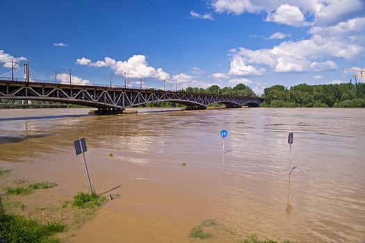 Flooded Vistula river,  Warsaw,  Poland